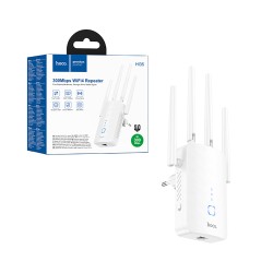 Adaptador de Placa de Rede sem fios Hoco HI35 Wifi4 2.4G 300MBPS com 4 Antenas Externas Branco